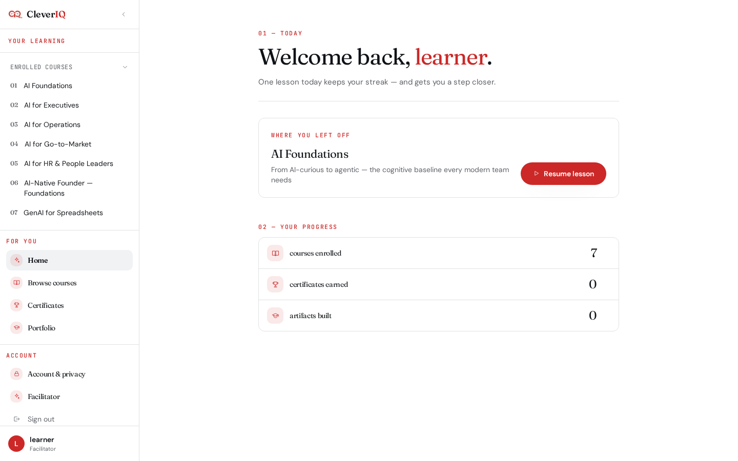 Facilitator dashboard
