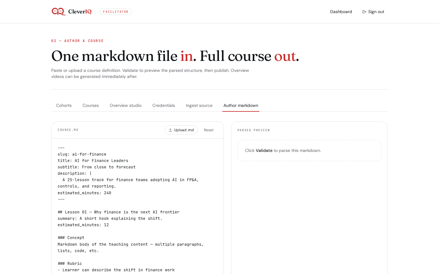 Facilitator course authoring editor