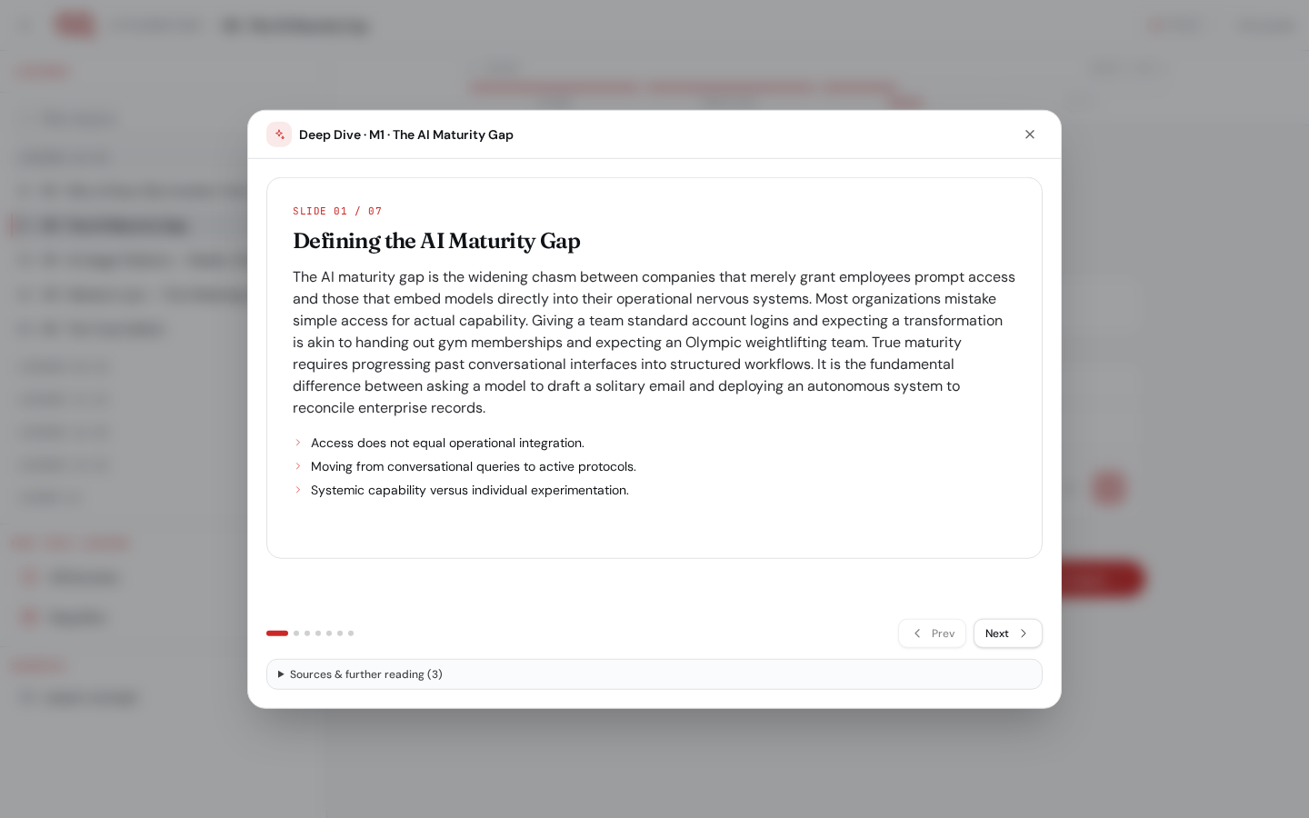 Deep Dive slide carousel inside a lesson